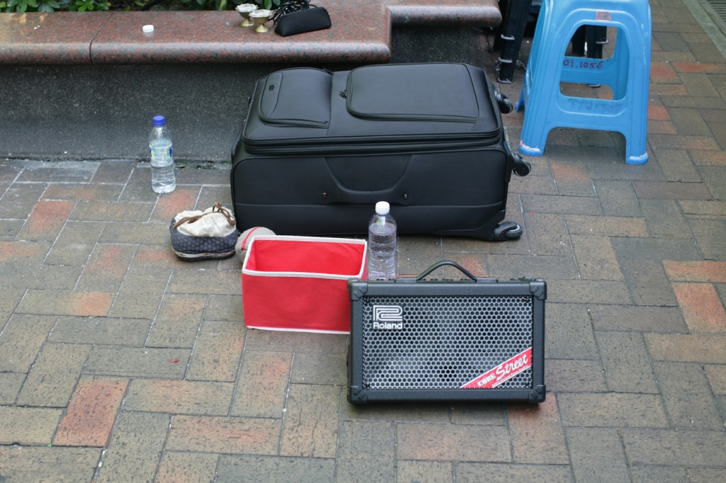 TOOLS: Jonasun is never without his heavy travel bag which lugs his speaker and other tools around towns and countries.