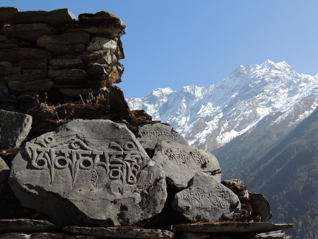 One of the many hand-carved prayer stoned encountered on WOAM's trek