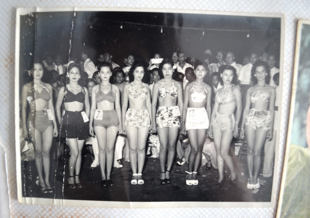 Contestants at the Miss Singapore pageant. Ah Ma is on the extreme left.